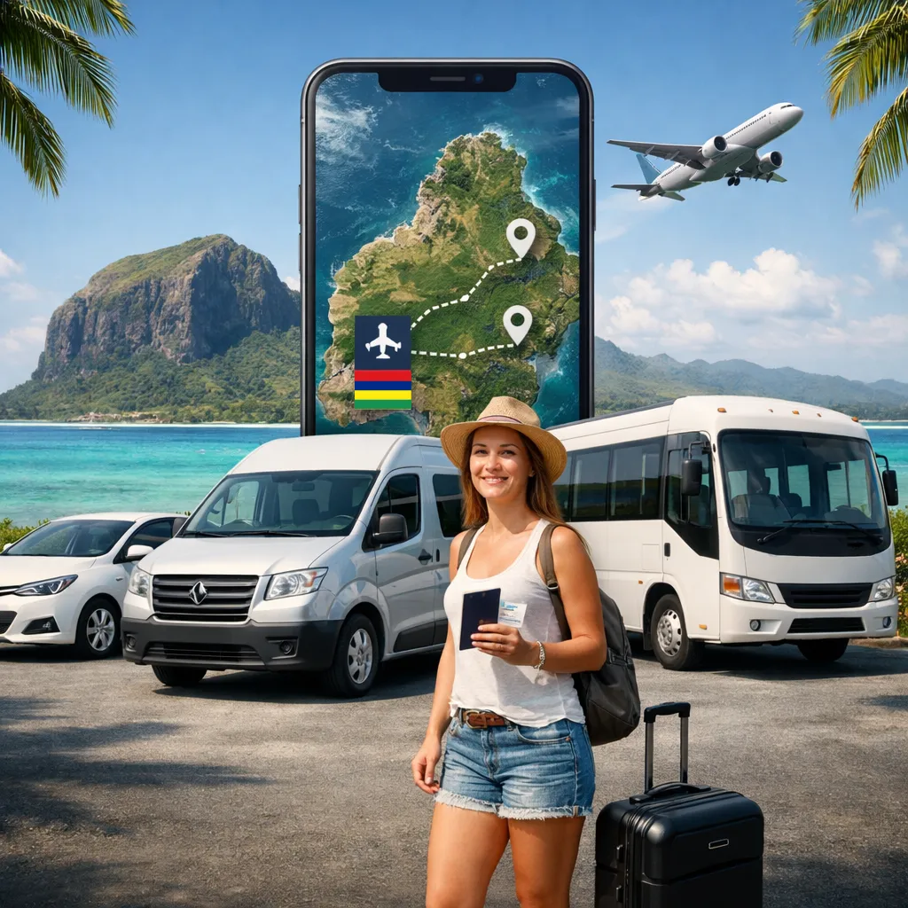 Professional driver with welcome sign at Mauritius airport